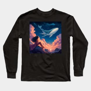 Summer Dream About Whale on Starry Sky Long Sleeve T-Shirt